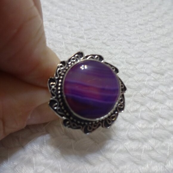 Beautiful PURPLE BOTSWANA AGATE Handmade Sterling 925 Ring Size 7.25 #818C - Picture 1 of 3